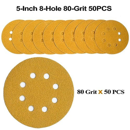 5-Inch 8-Hole Hook and Loop Sanding Discs 80-Grit, 50-Pack (50 Count)