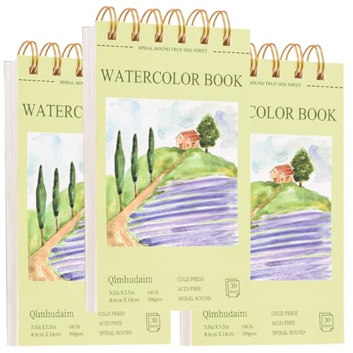 3 Packs 3.5x5.5 Inch Spiral Watercolor Paper Pad 30 Sheets (90 Count)
