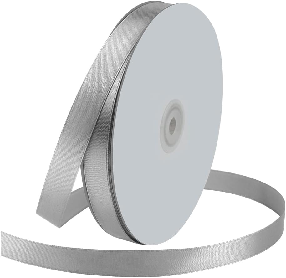 5/8" Wide x 100 Yards Single Face Polyester Satin Ribbon, Satin Ribbon for Crafts, Gift, Hair Bows, Wedding Party Decoration, Bow Making & Other Projects (Silvery) - Crafty Corner