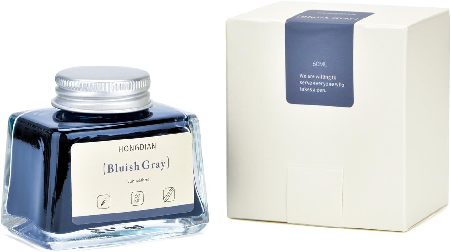 Hongdian Fountain Pen Bottled Ink Bluish Gray, 60ml Fountain Pen Bottled Ink, Non Carbon - Crafty Corner