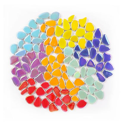 454g (1 LB) Iridesent Random Petal Ceramic Mosaic Tiles for Crafts Bulk Arts Glass Mosaic Pieces Mini Pebble Bulk Broken Ceramic Tiles for DIY Mosaic Making Art Craft (OP900i) (230 Count)