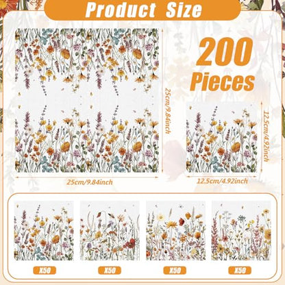 200 Pieces Fall Floral Cocktail Napkins 2 (200 Count)