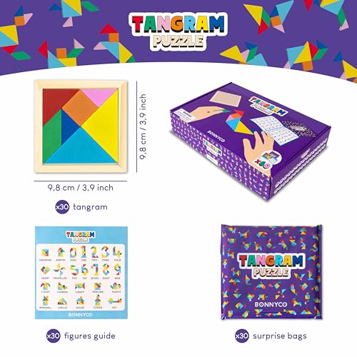 Tangram Puzzle Wooden Pack 30 Kids Party Favors. Goodie Bags Stuffers for Kids 3 (210 Count)