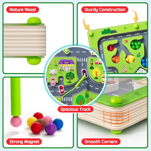 2 in 1 Magnetic Color and Number Maze Magnet Alphabet Counting Double Sided Board Wood Puzzle Fine Motor Skills Montessori Preschool Toys Gifts for Boys and Girls 3