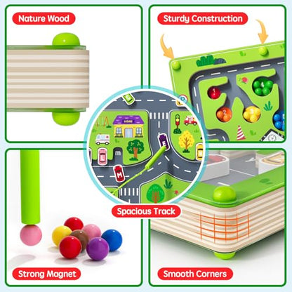 2 in 1 Magnetic Color and Number Maze Magnet Alphabet Counting Double Sided Board Wood Puzzle Fine Motor Skills Montessori Preschool Toys Gifts for Boys and Girls 3