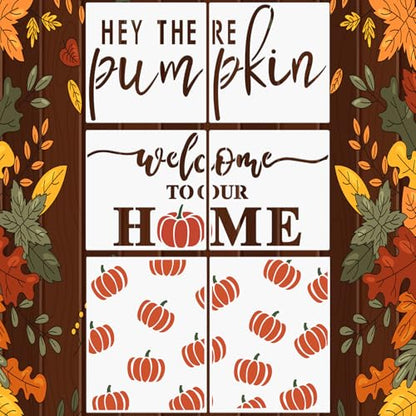 Fall Stencils for Door Mats 27”X17” Reusable Fall Doormat Stencils Hey There Pumpkin Stencil for Doormats Wood Sign Decor (6 Count)