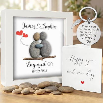 Personalized Engagement Pebble Art Frame for Couple