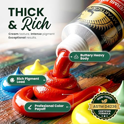 72 x 21ml Heavy Body Acrylic Paint Set with 3 Brushes (51.1268 Fl Oz)