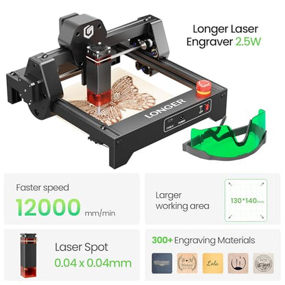 RAY5 Laser Engraver 2500mW High Precision 0.04 * 0.04mm Laser Cutter and Engraving Machine 130x130mm Working Area Mini Portable Laser Engraver for Wood Metal Acrylic Glass