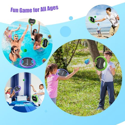 Bouncy Paddle Ball Game for Kids with 2 EVA Foam Trampoline Paddles and 4 Balls