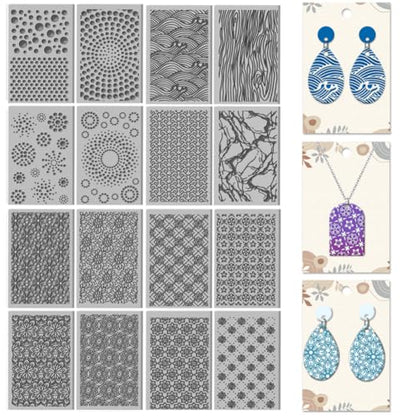 16 Sheets Abstract Floral Clay Texture Mat Seamless Flower Pattern Polymer Clay Texture Sheets DIY Tools for Pottery Earring Jewelry Making Stamp Engraving Machines