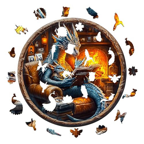 Wooden Puzzles Adults Dragon Family Reading Jigsaw 8.5 * 8.5in (95 Count)