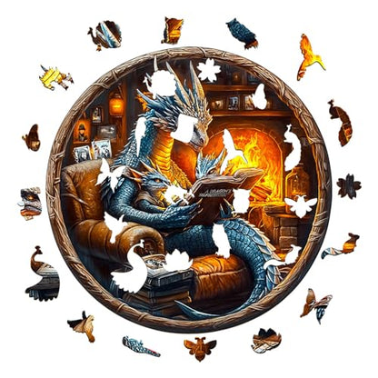 Wooden Puzzles Adults Dragon Family Reading Jigsaw 8.5 * 8.5in (95 Count)
