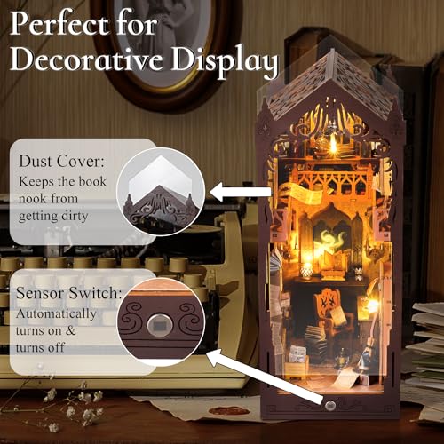 DIY Book Nook Miniature Kit with Sensor Light & Dust Proof for Teens Adults