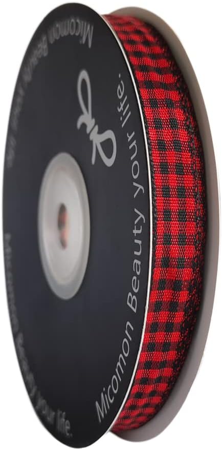 Red and Black Gingham Plaid Checked Ribbon 25 Yards Each Roll 100% Polyester (3/8",BlackRed) - Crafty Corner