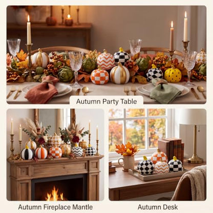 12 Set Fall Pumpkin Ceramics to Paint Autumn Pumpkin Ready to Paint Your Own Ceramic Pumpkins Statues DIY Unpainted Ceramics Paintable Fall Thanksgiving Figurines Kit Craft with Brush Palette