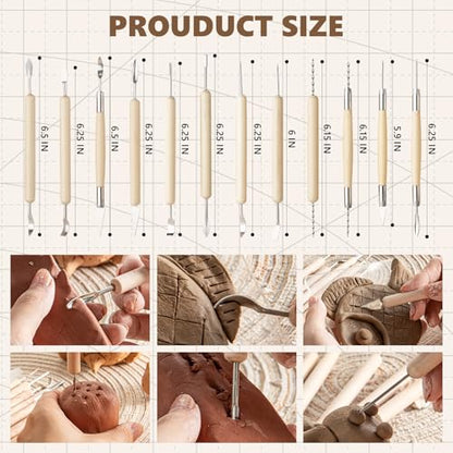 22PCS Wooden Pottery Sculpting Tools