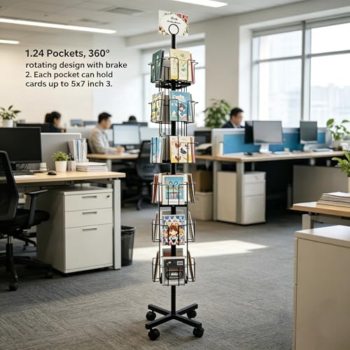 Black Greeting Card Display Rack Rotating Flyer Stand 24 Pocket