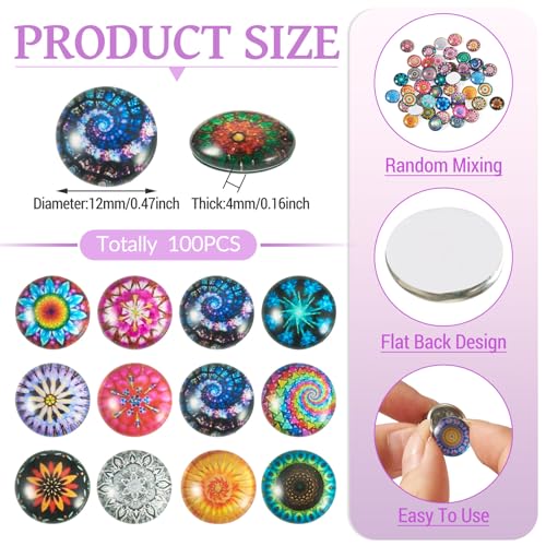 100Pcs Flower Printed Glass Cabochons for Jewelry Making