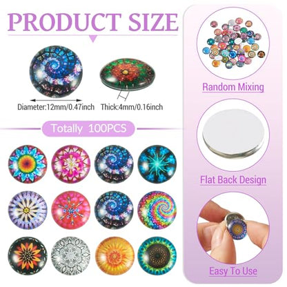 100Pcs Flower Printed Glass Cabochons for Jewelry Making
