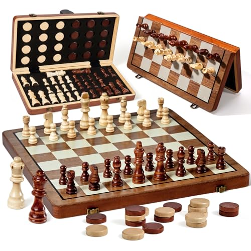 2 in 1 Magnetic Wooden Chess & Checkers Set