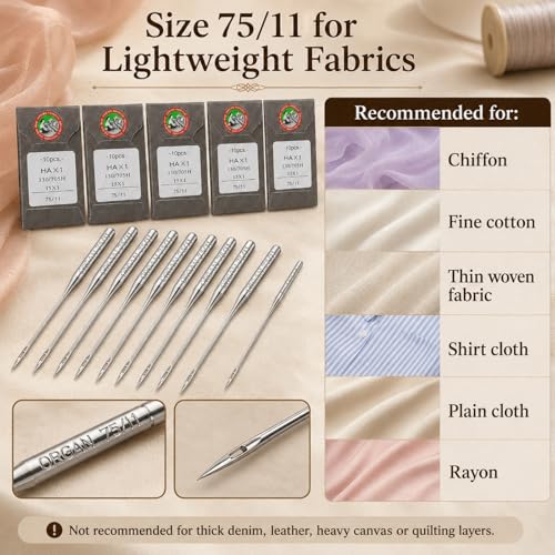 50 PCS Sewing Machine Needles for Brother (50 Count)