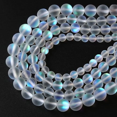 32pcs 12mm Natural White Mystic Aura Quartz Beads Frosted Matte Moonstone Round Loose Beads for Jewelry Making DIY Bracelet Necklace 15"