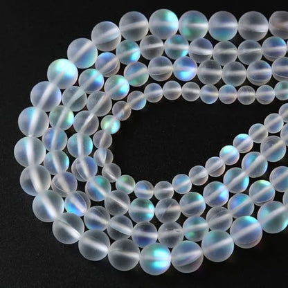 32pcs 12mm Natural White Mystic Aura Quartz Beads Frosted Matte Moonstone Round Loose Beads for Jewelry Making DIY Bracelet Necklace 15"