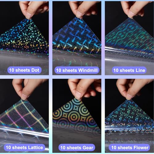 36 Sheets Holographic Sticker Paper A4 Vinyl Holographic Laminate Sheets Self Adhesive Waterproof Transparent Film (36 Count)