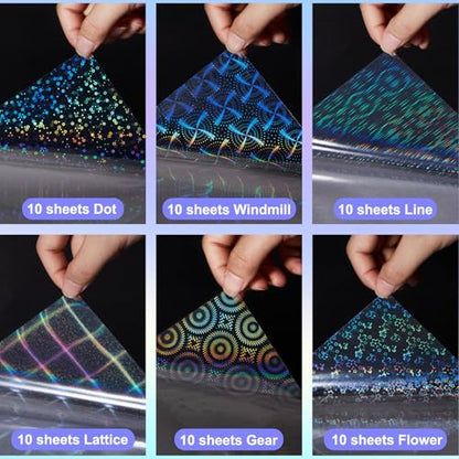 36 Sheets Holographic Sticker Paper A4 Vinyl Holographic Laminate Sheets Self Adhesive Waterproof Transparent Film (36 Count)