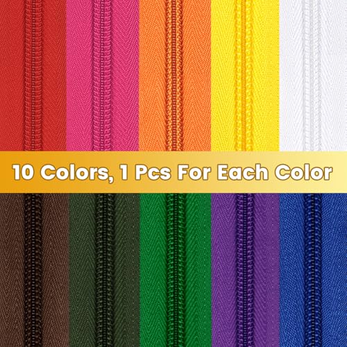 22.2 Yards Zippers 10 Pieces Assorted Colors #5 Nylon Coil Zipper
