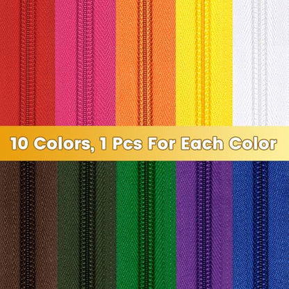 22.2 Yards Zippers 10 Pieces Assorted Colors #5 Nylon Coil Zipper