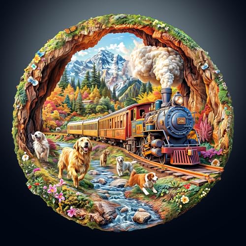 Wooden Puzzles Adults Dogs Racing Trains Jigsaw 17.3 * 17in (450 Count)