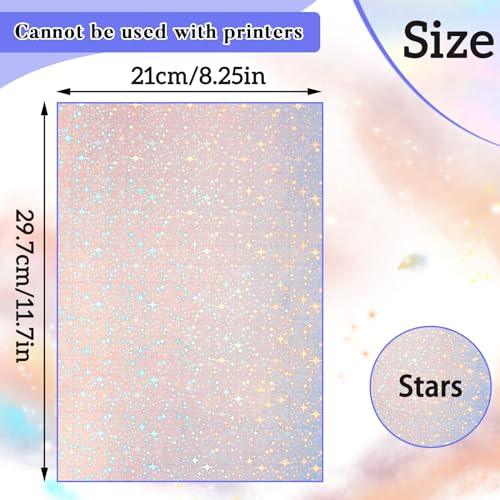 36 Sheets Holographic Sticker Paper A4 Vinyl Holographic Laminate Sheets Self Adhesive Waterproof Transparent Film (36 Count)
