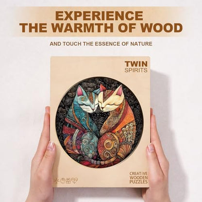 Twin Cats Puzzles Adults Gifts for Women Men Wooden 200 Pieces 11.4 x 11.4in