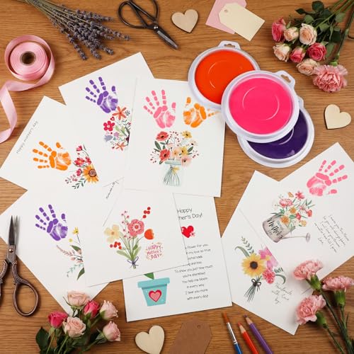 48 Sets Mother's Day Handprint Crafts DIY Religious Hand Keepsake Craft Gifts with Flower Stickers for Mom Dad Home Party Activities (48 Count)