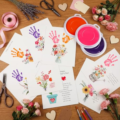 48 Sets Mother's Day Handprint Crafts DIY Religious Hand Keepsake Craft Gifts with Flower Stickers for Mom Dad Home Party Activities (48 Count)