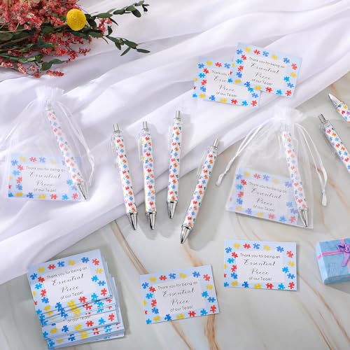 35 Sets Team Gifts for Employee Puzzle Pens Bulk Retractable Ballpoint Pen Thank You Cards and Organza Bags for Volunteer Teacher Nurse Admin Professionals Assistant Team Office Staff