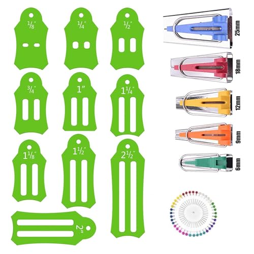 Fabric Bias Tape Maker Tools Set of 15 Size Fabric Sewing Quilting Bias Binding Maker Come with 40 pcs of Multi (40 Count)