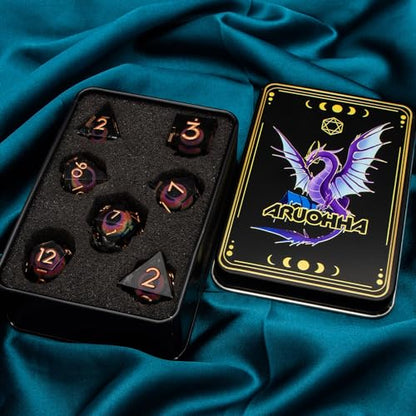 DND Dragon Eye Dice Liquid Core Resin Sharp Edged Dice Set with Gift Box