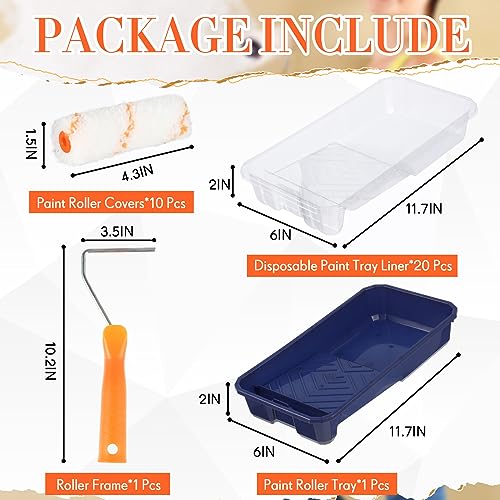 32 Pcs 4 Inch Paint Roller Tray Kit Includes 20 Pcs Disposable Liners and Tray (32 Count)