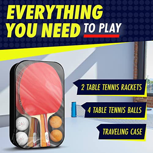 Ping Pong Paddle Set of 2 with 4 Balls & Carry Case for Table Tennis (6 Count)