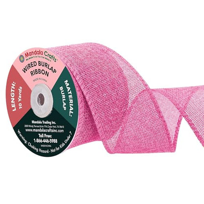 2 1 2 Inch Wide Pink Wired Burlap Ribbon for Crafts