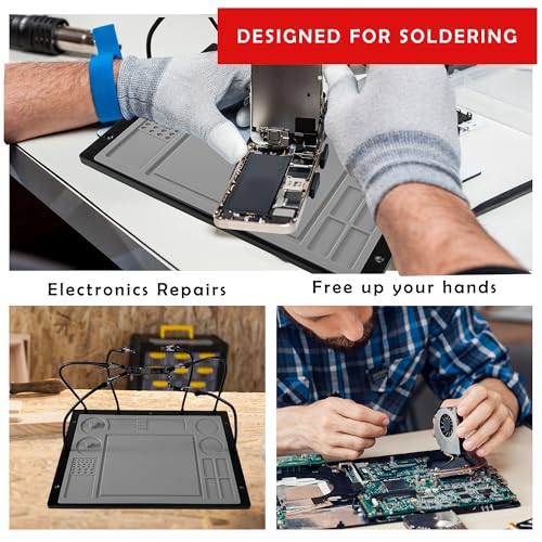 2-in-1 Helping Hands Soldering Station Kit with Silicone Soldering Mat
