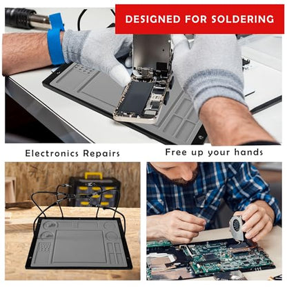 2-in-1 Helping Hands Soldering Station Kit with Silicone Soldering Mat