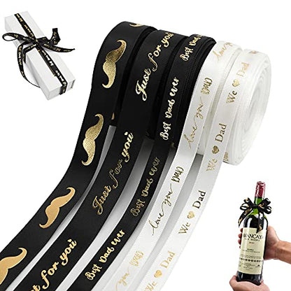 Happy Father's Day Ribbon Fathers Day Decorations Gift Box Wrapping Paper Decor Thank You Satin Thin Ribbon Assorted Black Satin (150 Foot)