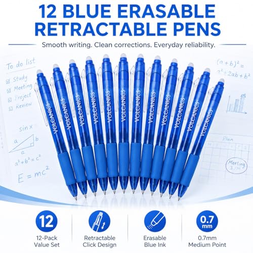 Retractable Clicker Erasable Gel Pens (12 Count)