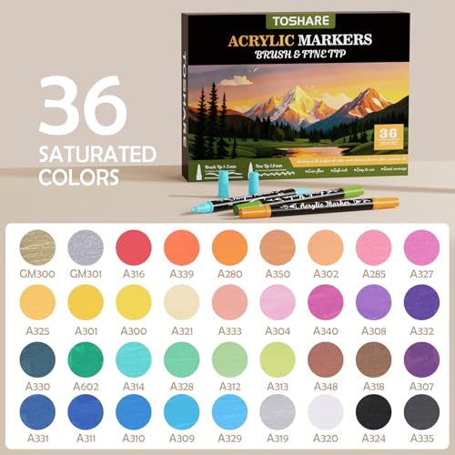 36 Colors Precision Dual Tip Acrylic Paint Markers Pens (36 Count)