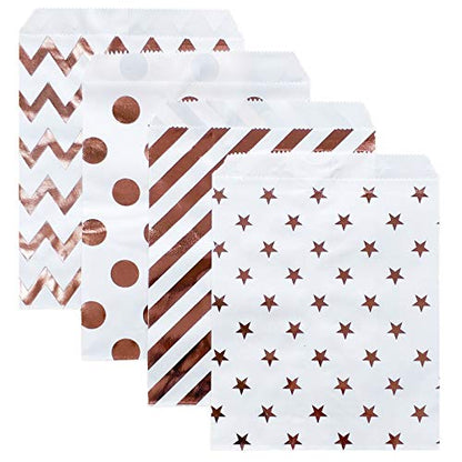 100 Pcs Rose Gold Candy Buffet Bags Small Cookie Bag Polka Dot Paper Treat Bag for Wedding Birthday Party (100 Count)