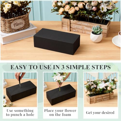 4 Pcs Black Reusable Floral Foam Blocks Water Weather Resistant Dry Floral Foam for Artificial Flower Arrangements Outdoor Hanging Florist Plant Bases for DIY Wedding